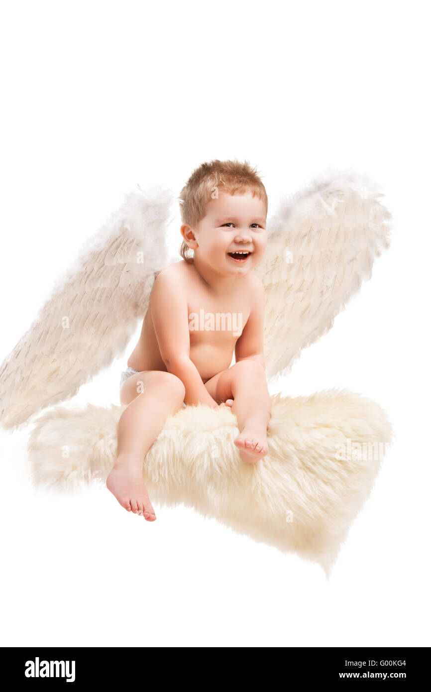 Neonato bambino con ali d'angelo Foto stock - Alamy