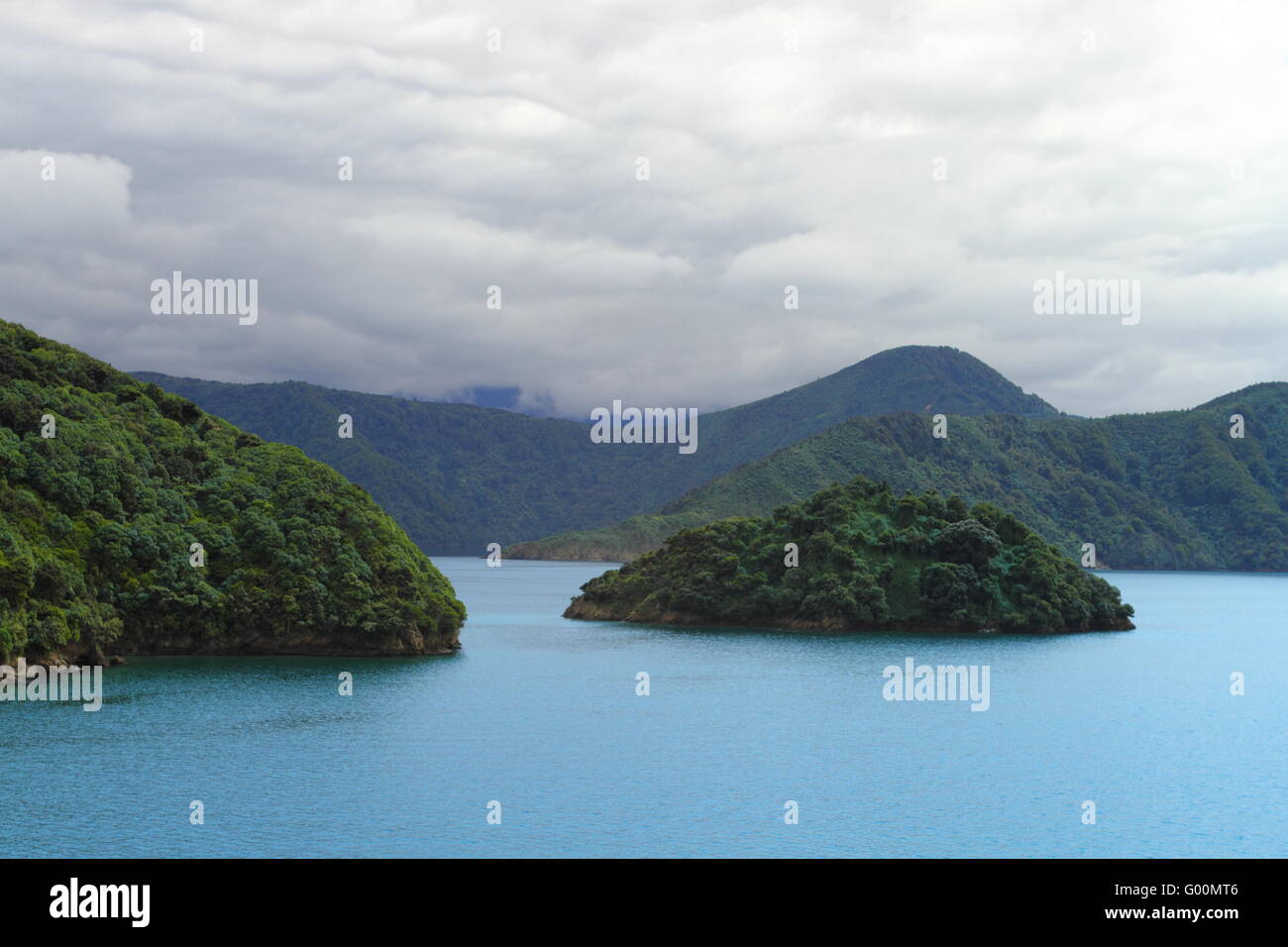 Bellissime coste del Marlborough Sounds Foto Stock