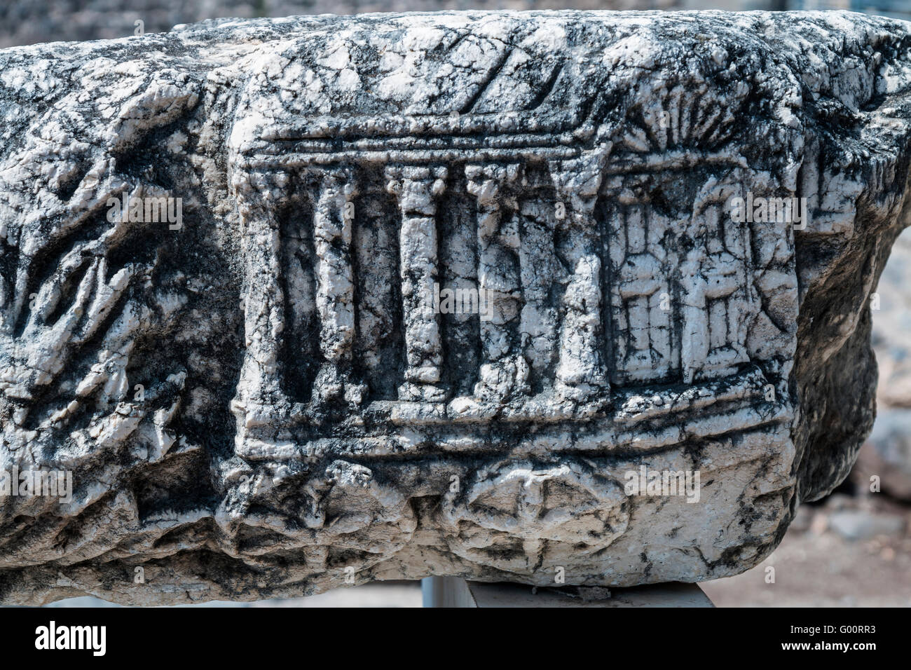 Arca dell Alleanza, trasporto di? O semplicemente un romano rheda Carruca?Petrograph da antichi Capharnaum/Cafarnao, Galilea,Israele Foto Stock