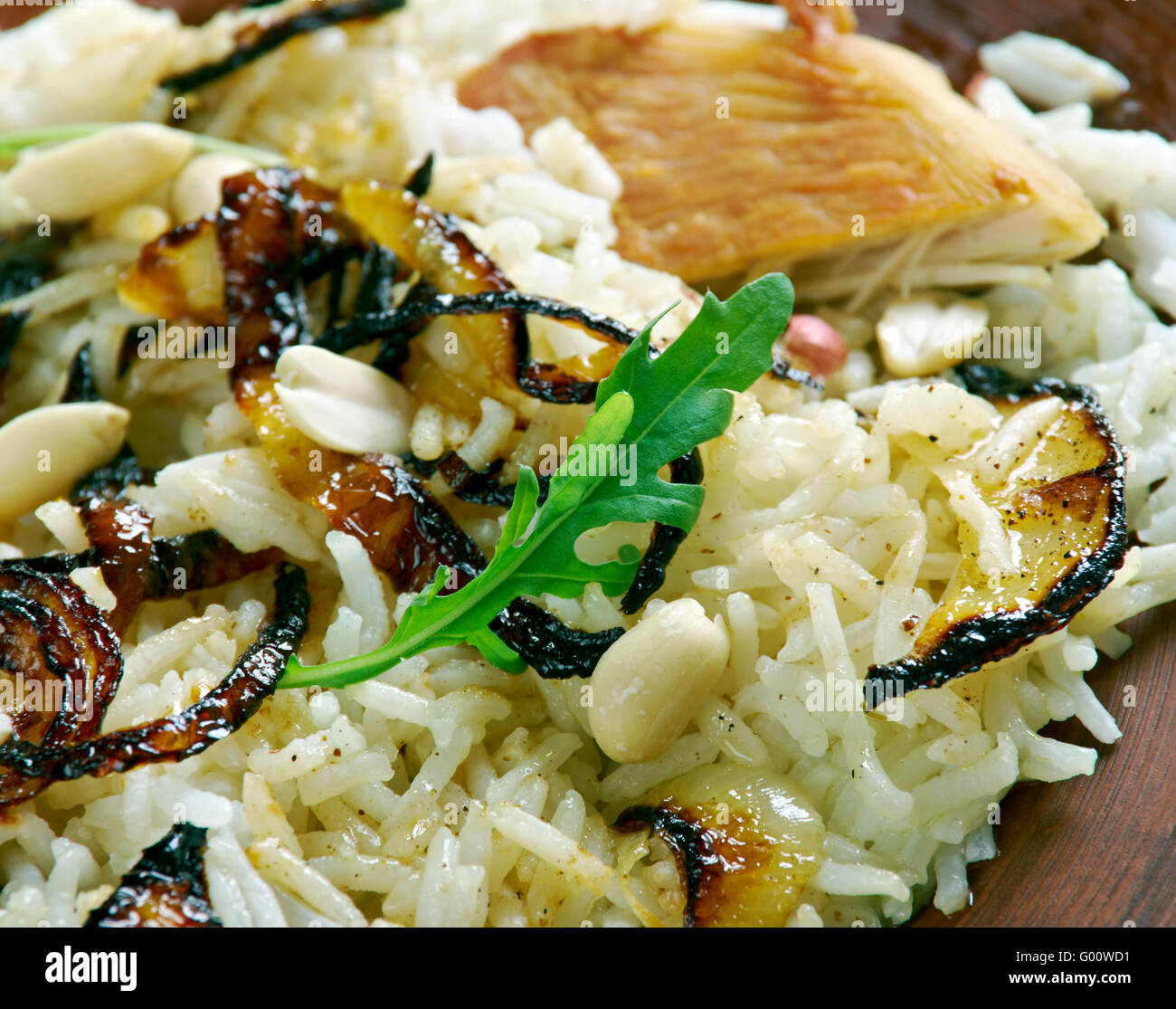 Thalassery biryani di pollo - a base di riso piatto mescolate con spezie e pollo. Il Kerala la cucina, Foto Stock