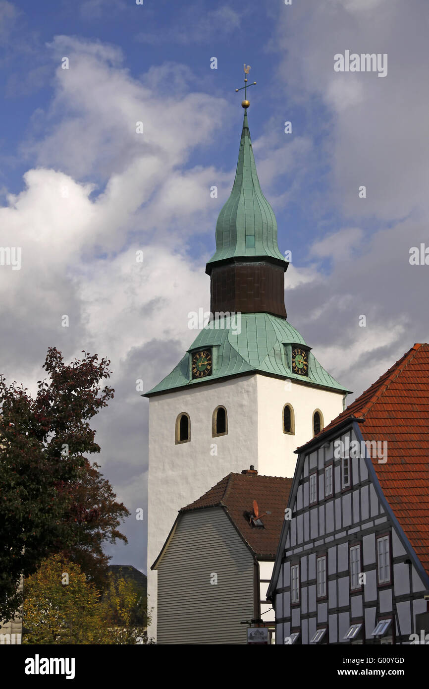 Torre di San Nikolai chiesa in Bad Essen, Germania Foto Stock