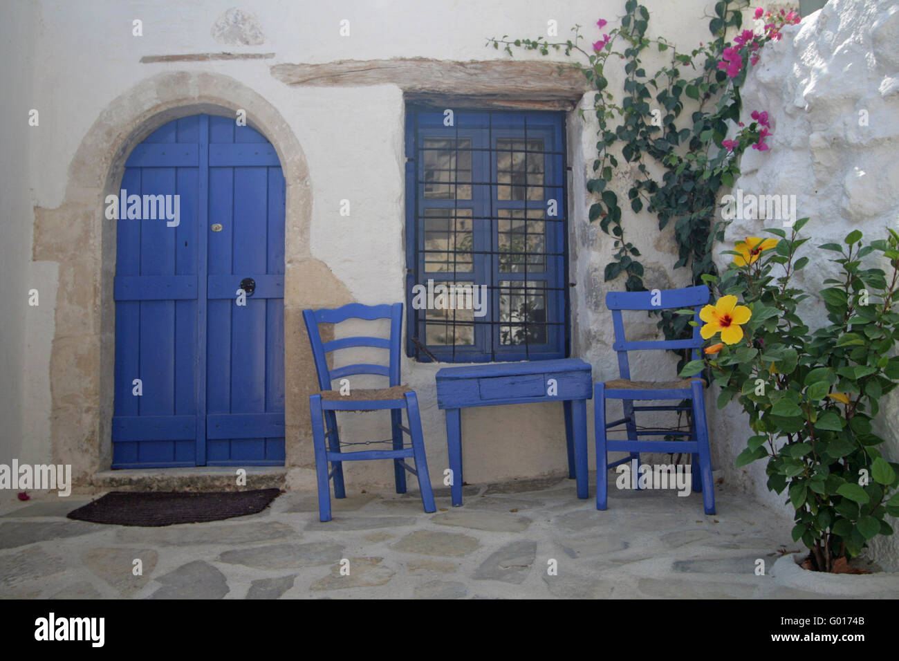 La facciata della casa in Kritsa. Creta Foto Stock