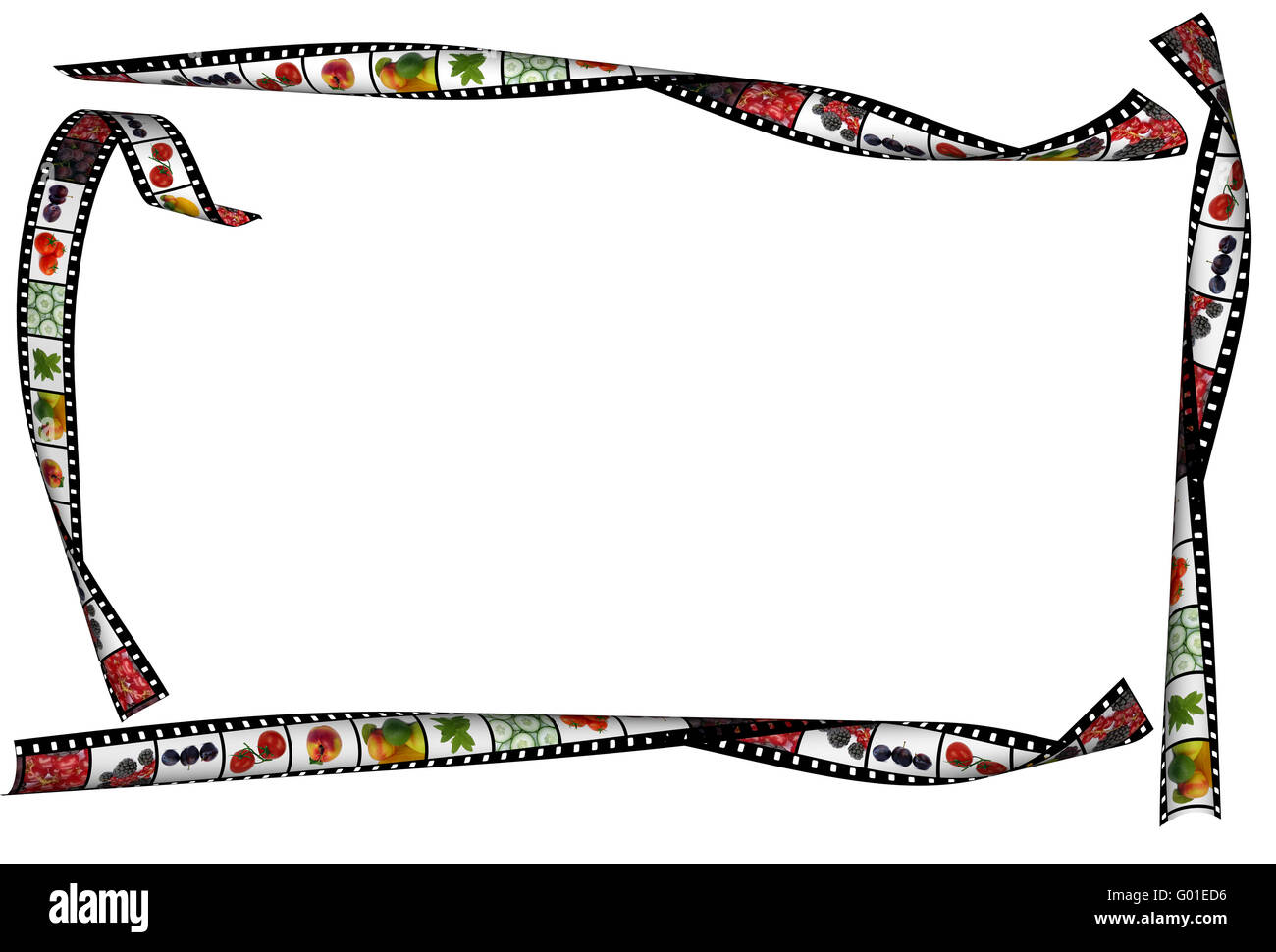 La striscia di pellicola con fresco il cibo sano immagini, bordo ondulato con spazio di copia Foto Stock