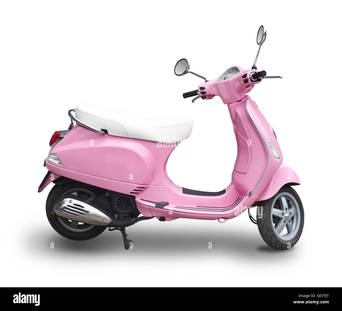 Pink scooter isolato su bianco Foto Stock