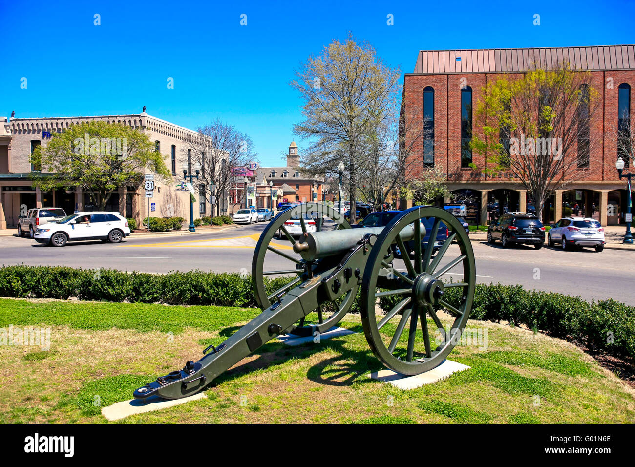 La guerra civile canon sulla piazza di Franklin, Tennessee Foto Stock