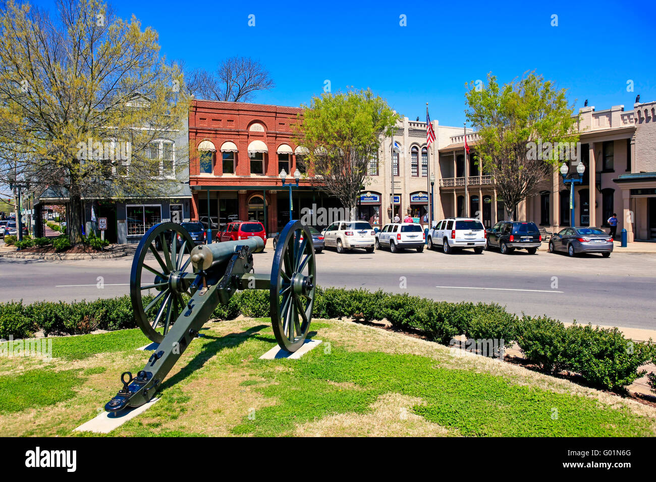 La guerra civile canon sulla piazza di Franklin, Tennessee Foto Stock
