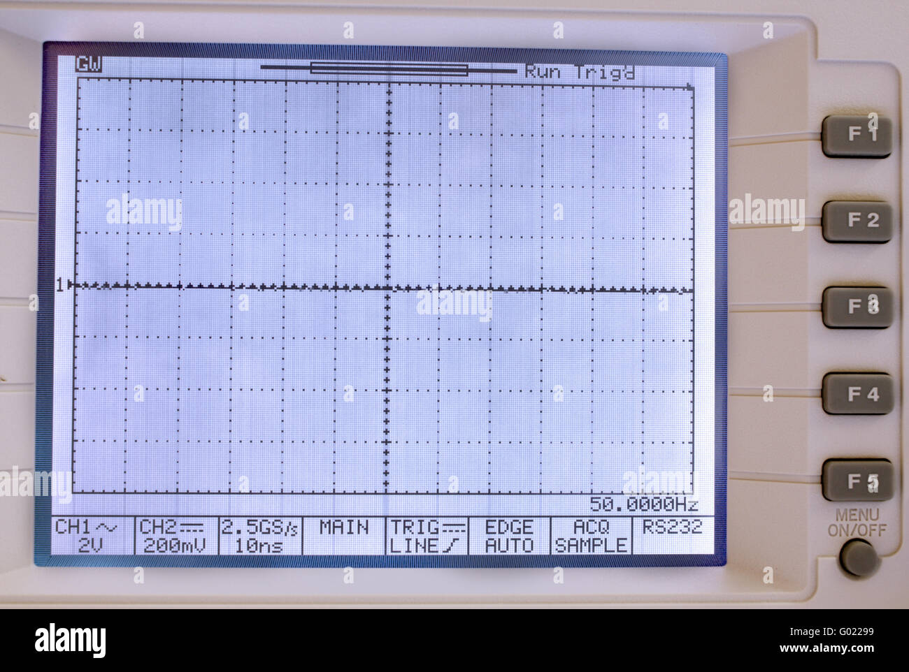 Lo schermo di un digital oscillograph con sectoring e tasti di funzione Foto Stock