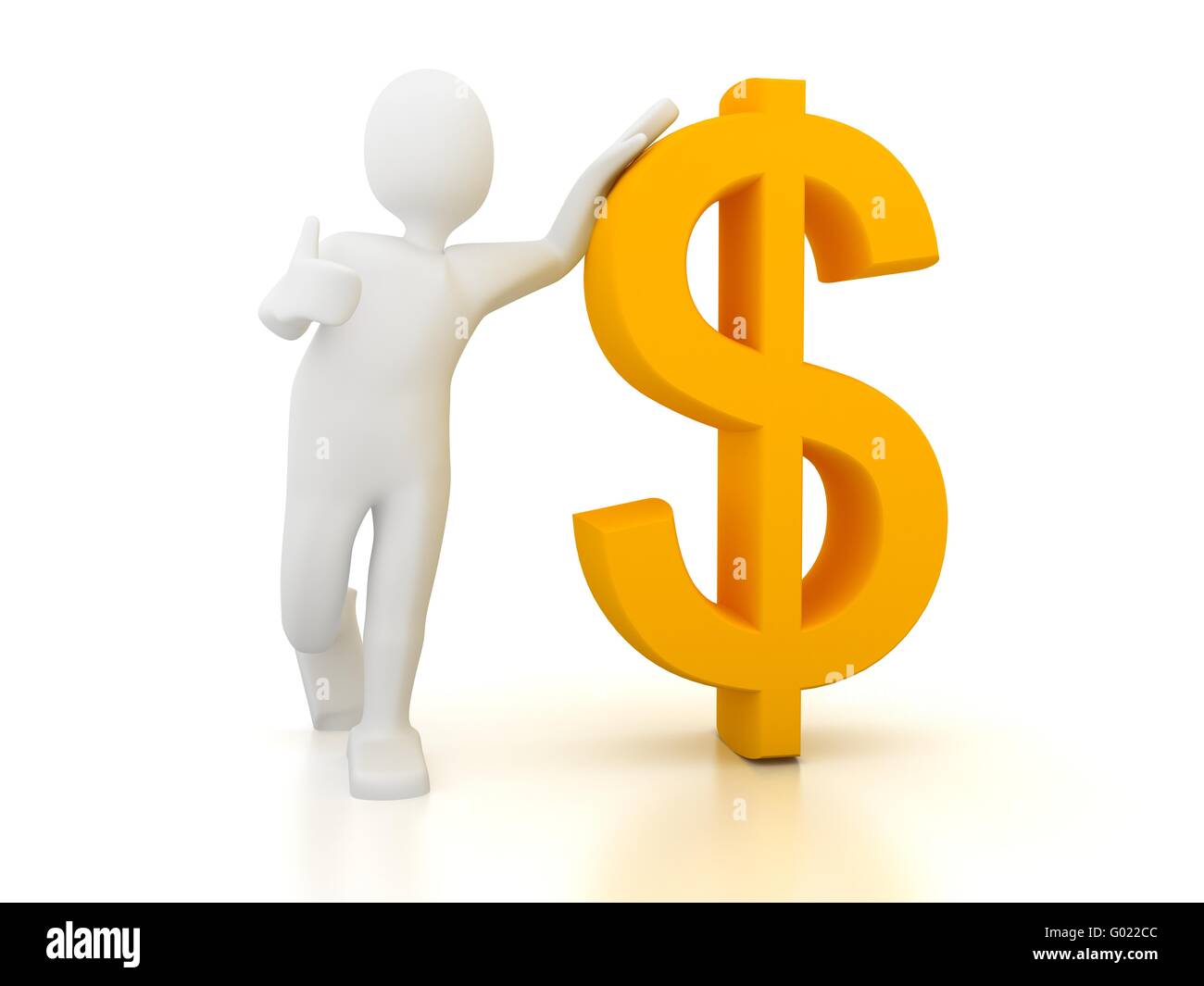 3d persona con il simbolo del dollaro su sfondo bianco Foto Stock