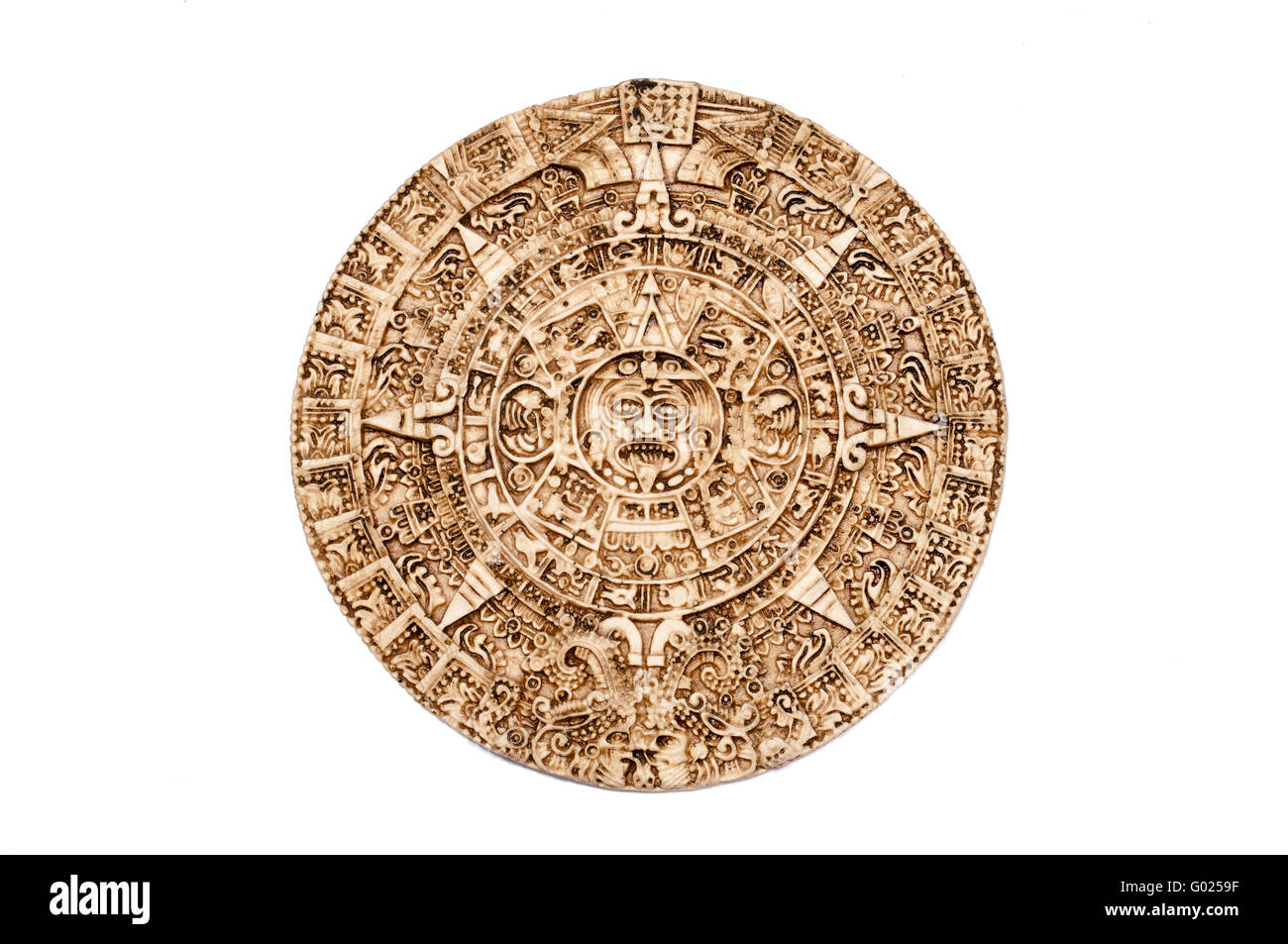 Marrone chiaro calendario Maya isolati su sfondo bianco Foto Stock