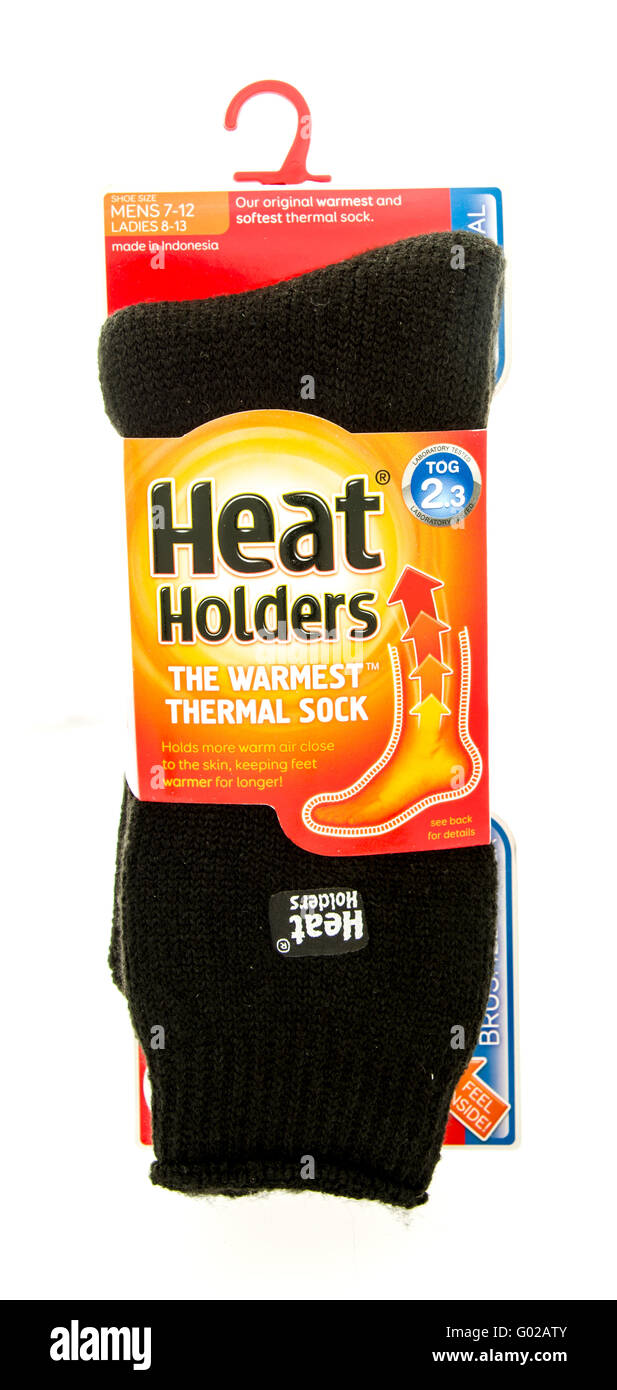 Winneconne, WI - 27 Nov 2015: Pacchetto di calore i titolari delle calze per uso di inverno. Foto Stock