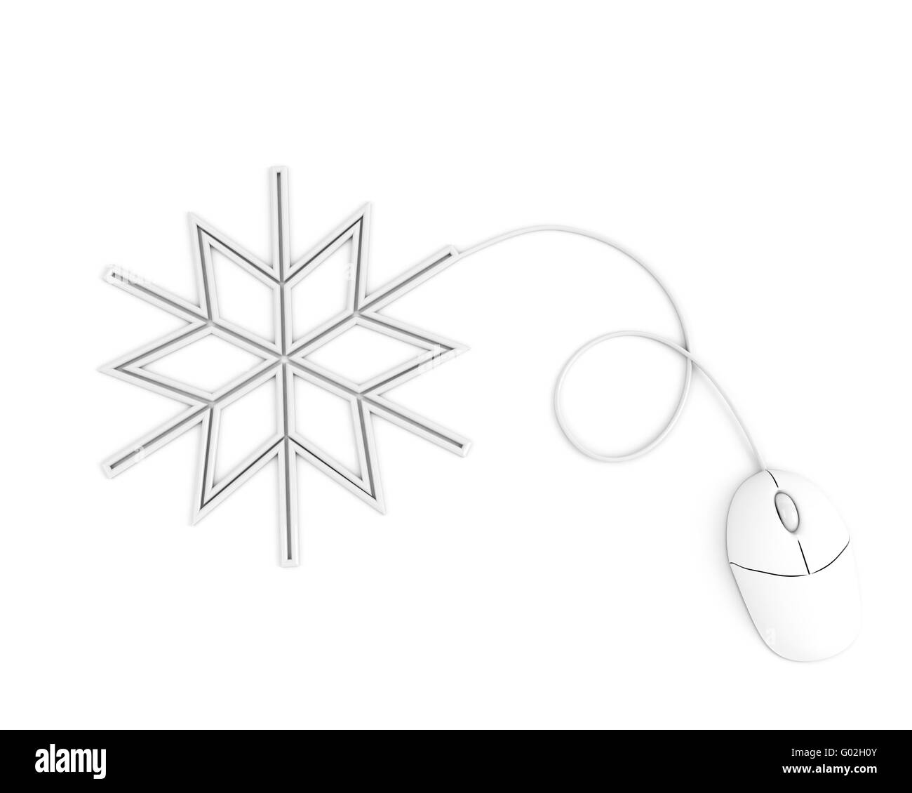 Il simbolo del fiocco di neve bianca rappresentata dal computer il cavo del mouse Foto Stock