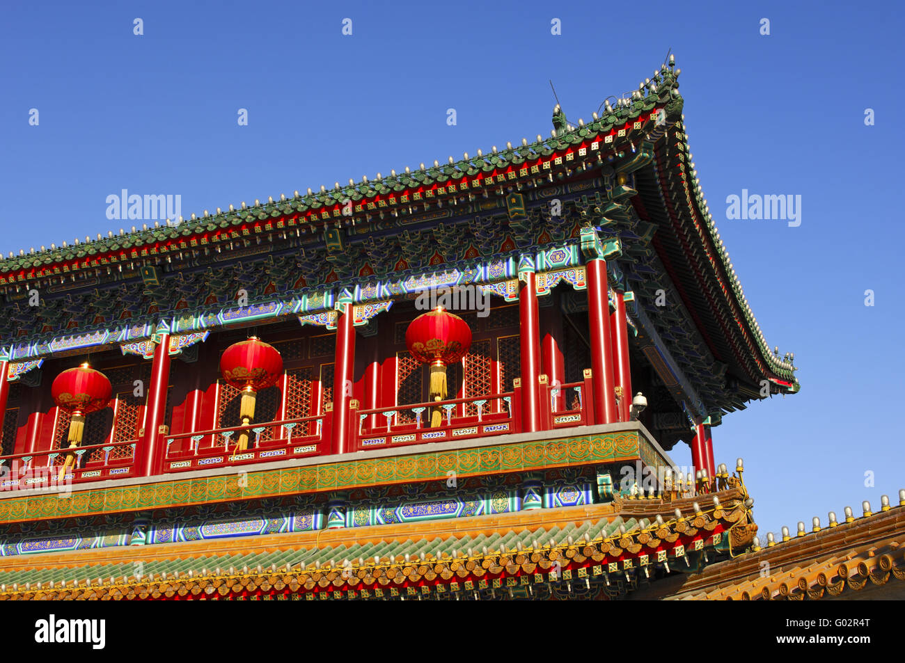 La costruzione del tetto di Xinhuamen Gate, Pechino, Cina Foto Stock