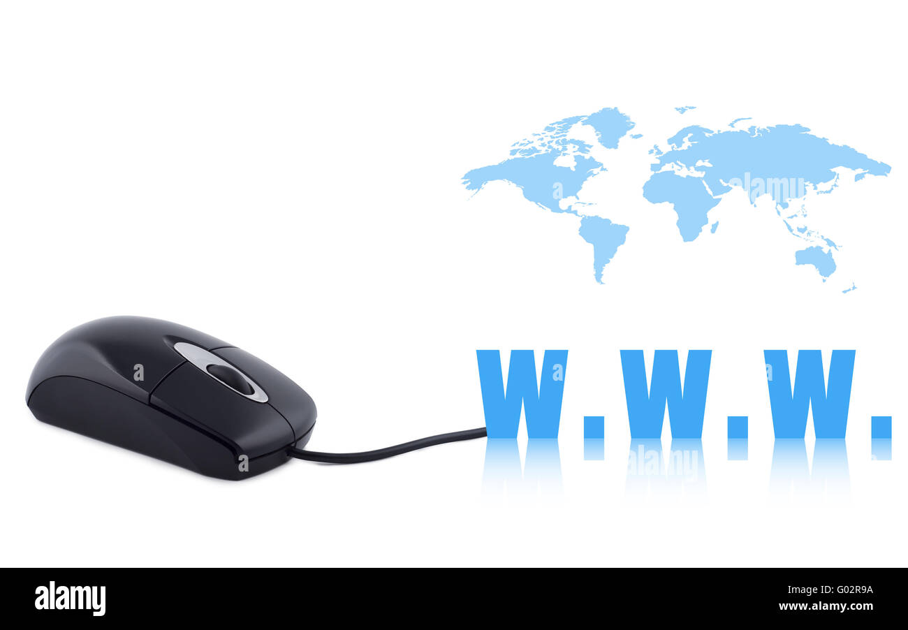 Il mouse del computer e word WWW concetto isolato. Foto Stock