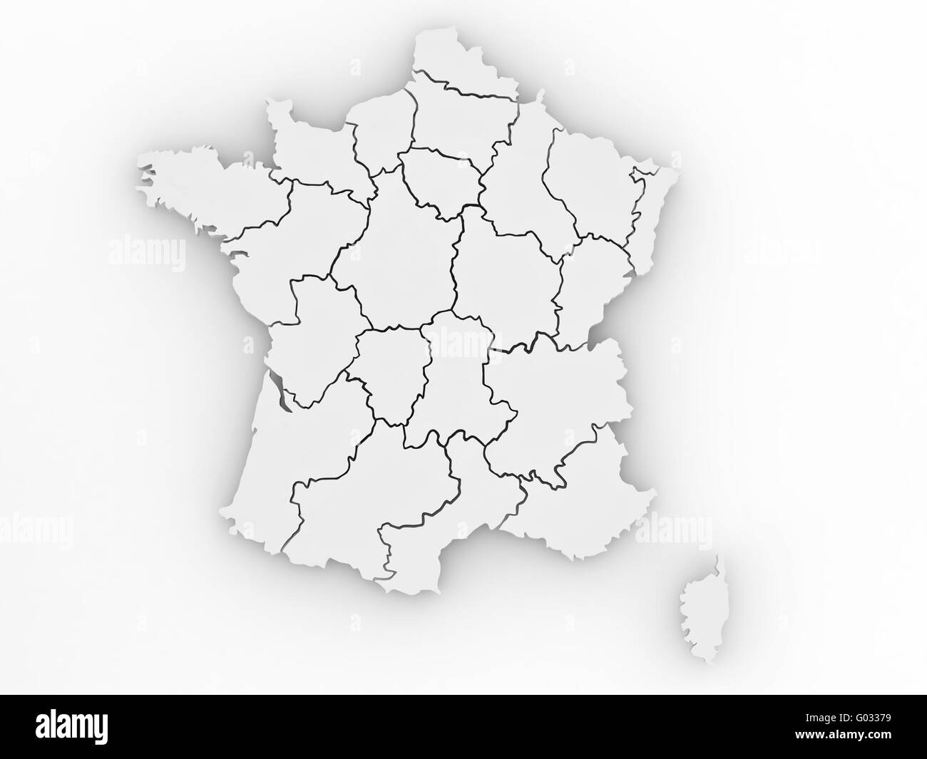 Mappa tridimensionale della Francia in bianco sullo sfondo isolato. 3d Foto Stock