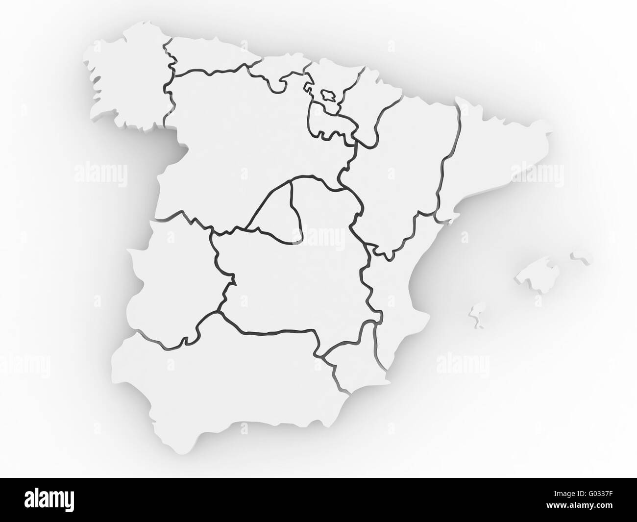 Mappa tridimensionale della Spagna il bianco sullo sfondo isolato. 3d Foto Stock