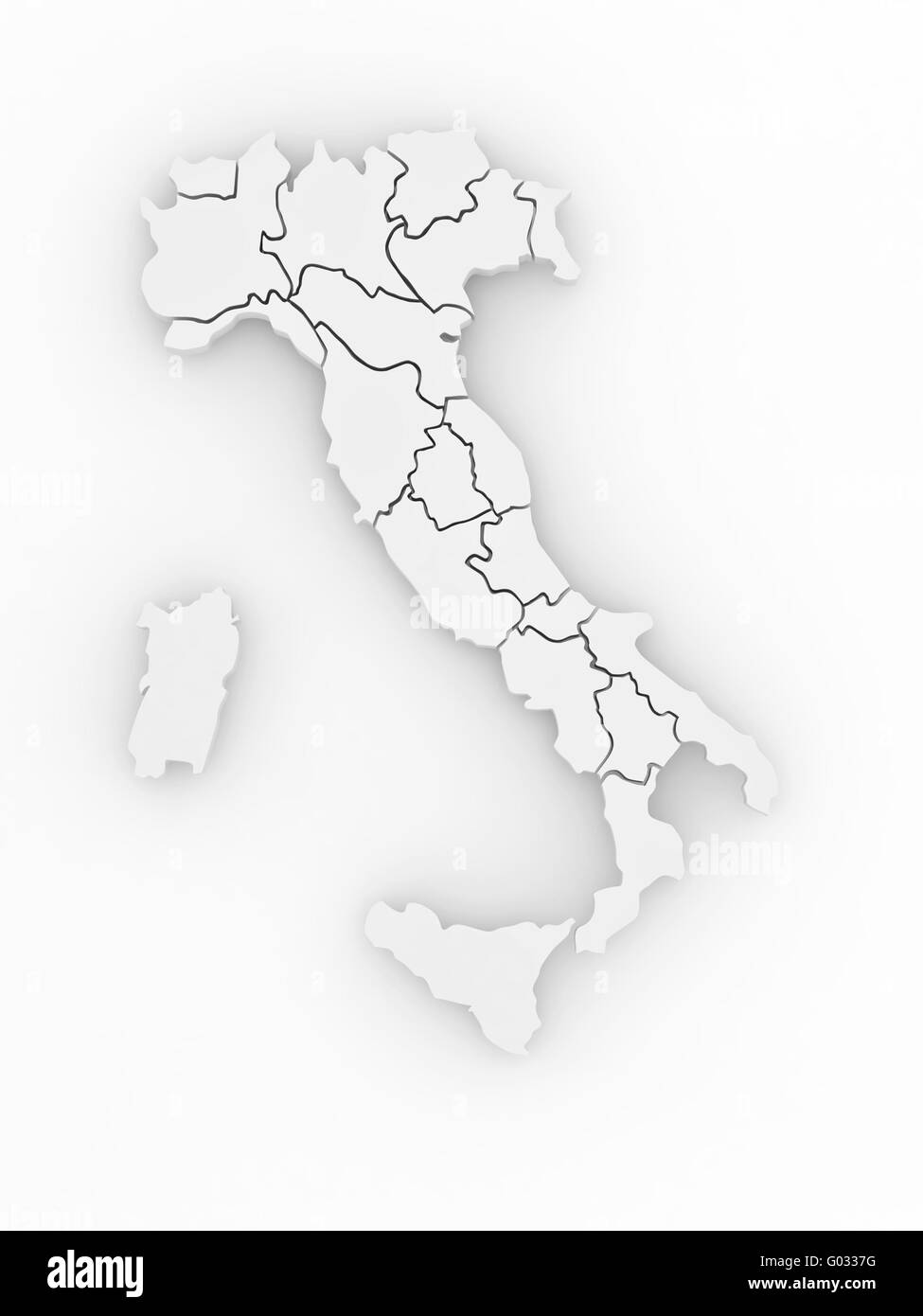 Mappa tridimensionale dell'Italia il bianco sullo sfondo isolato. 3d Foto Stock