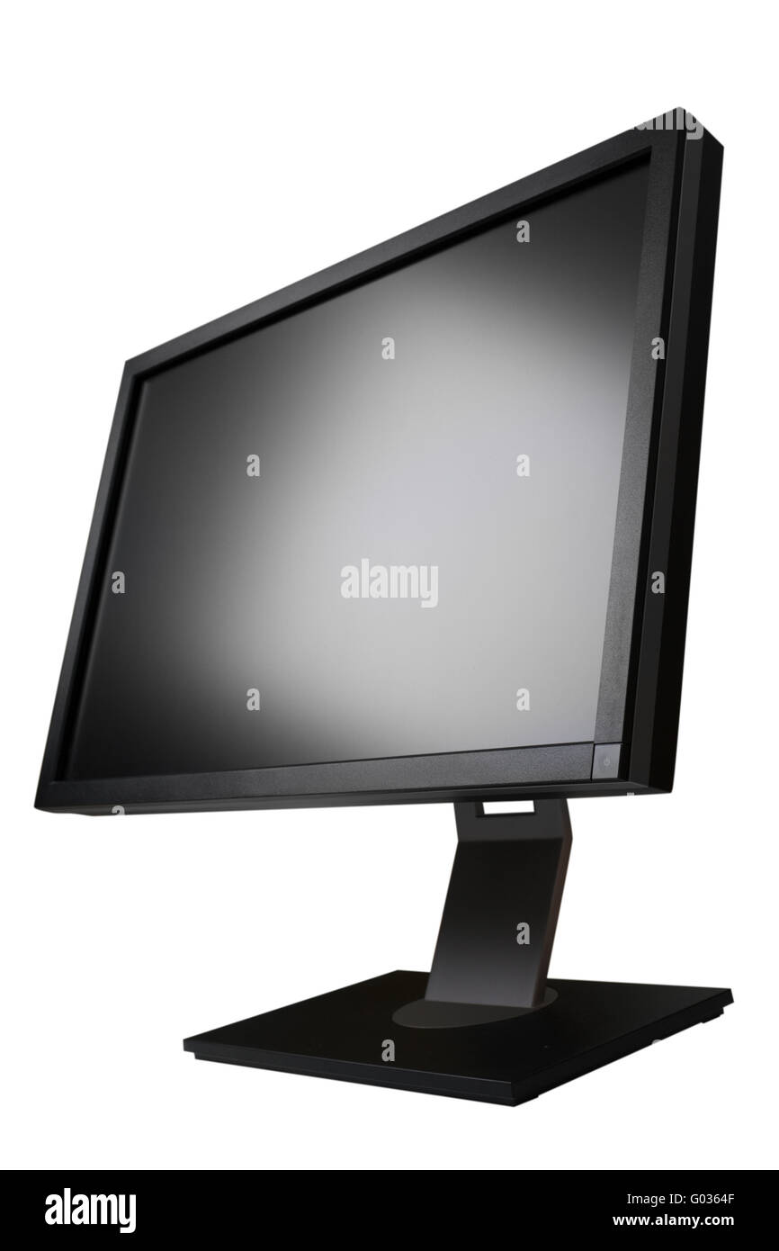 Ampio schermo LCD (visualizzatore a cristalli liquidi) sul monitor di un computer con schermo vuoto. Isolato su sfondo bianco. Foto Stock