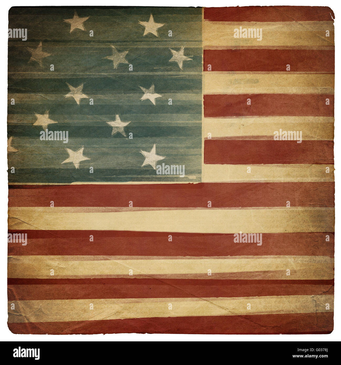 Vintage a forma di quadrato vecchio americano sfondo patriottico. Isolato su bianco. Foto Stock