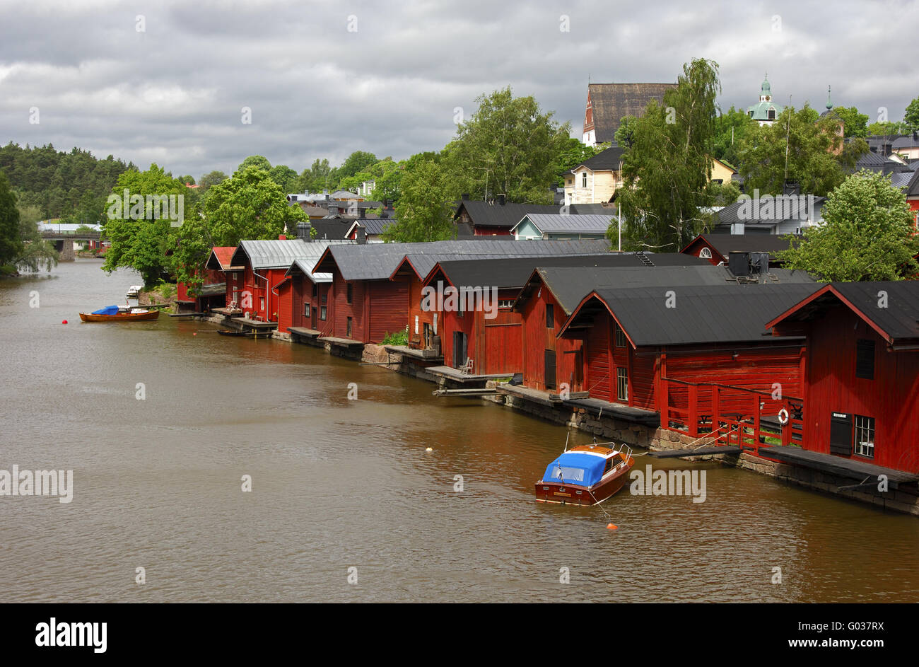 Edifici di stoccaggio presso il fiume Porvoonjoki, Porvoo Foto Stock