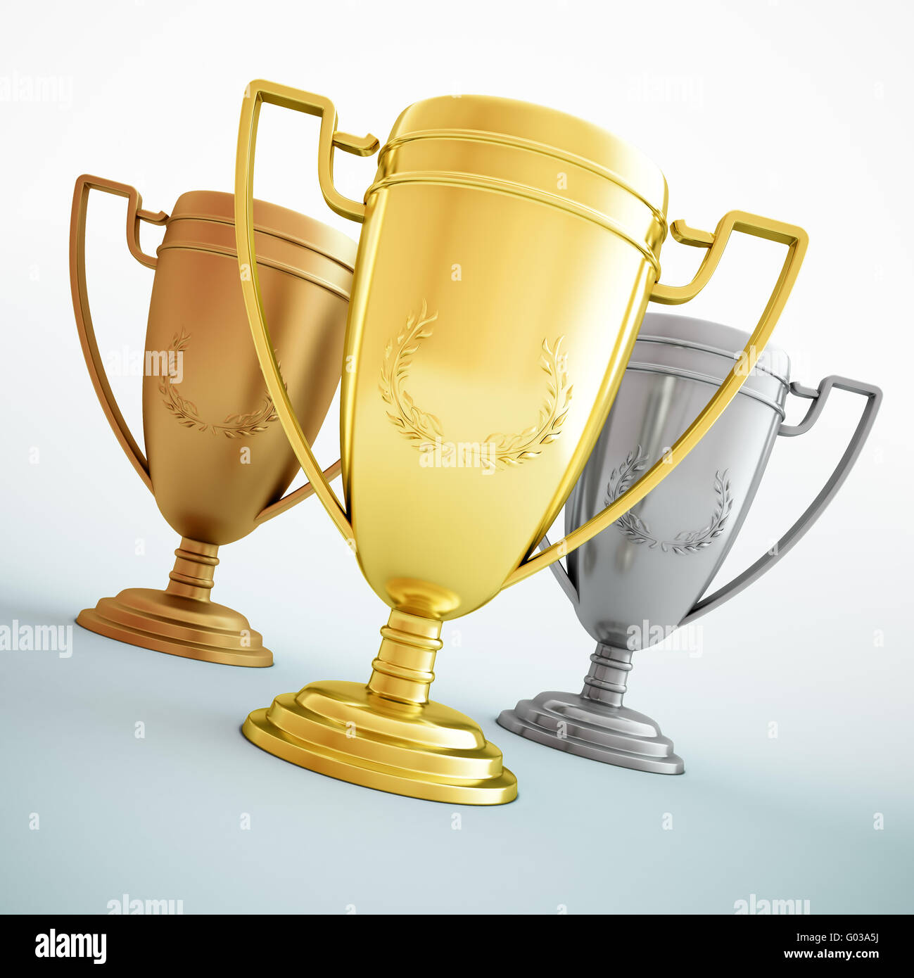Oro, Argento e bronzo - tre trofei lucido. Foto Stock