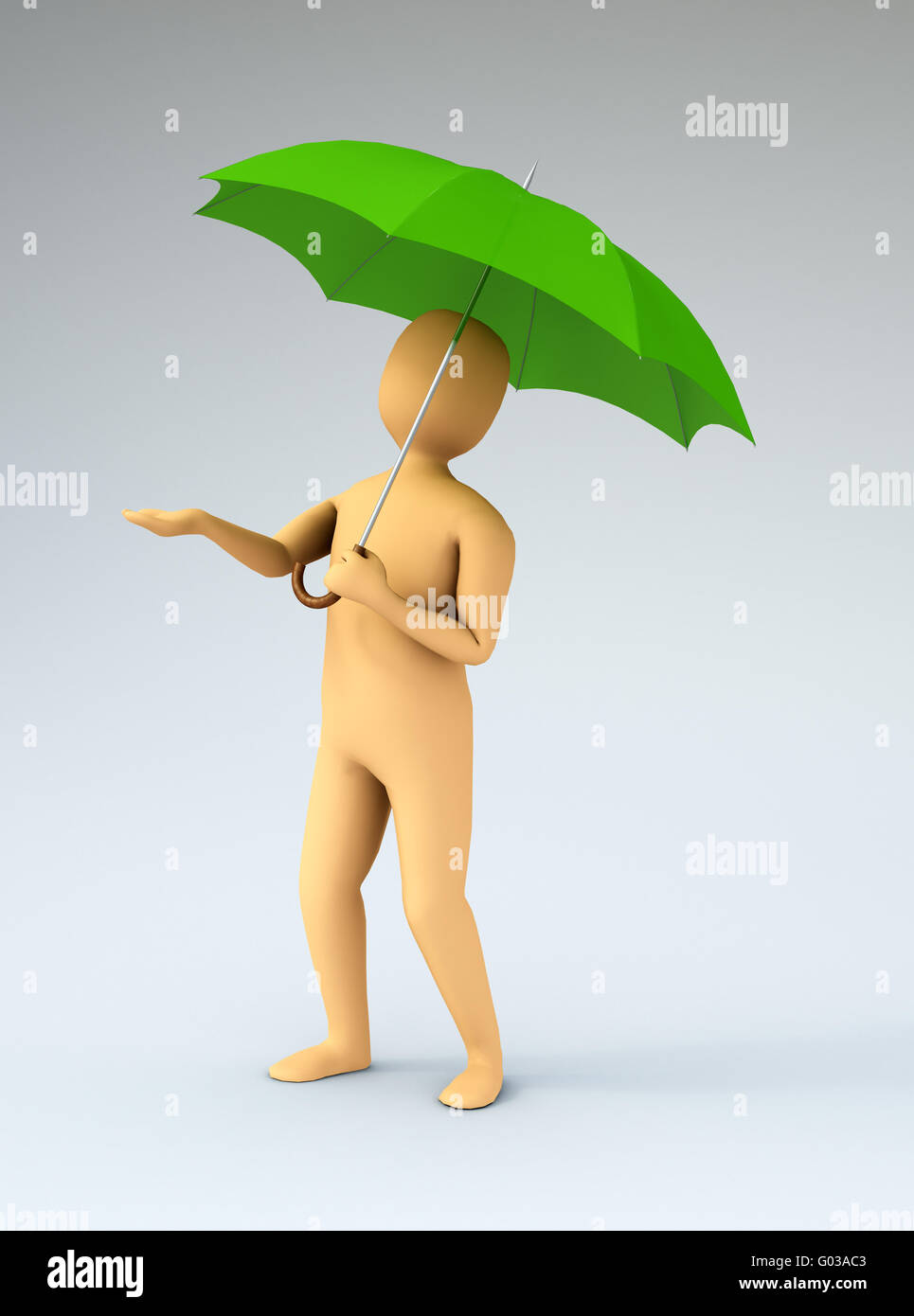 CG character con ombrello in piedi in una pioggia Foto Stock
