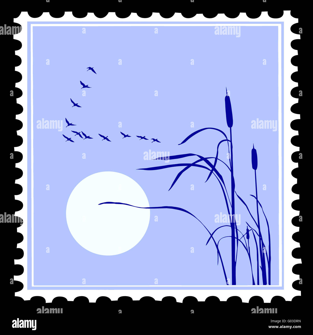 Silhouette di vettore degli uccelli sui francobolli Foto Stock