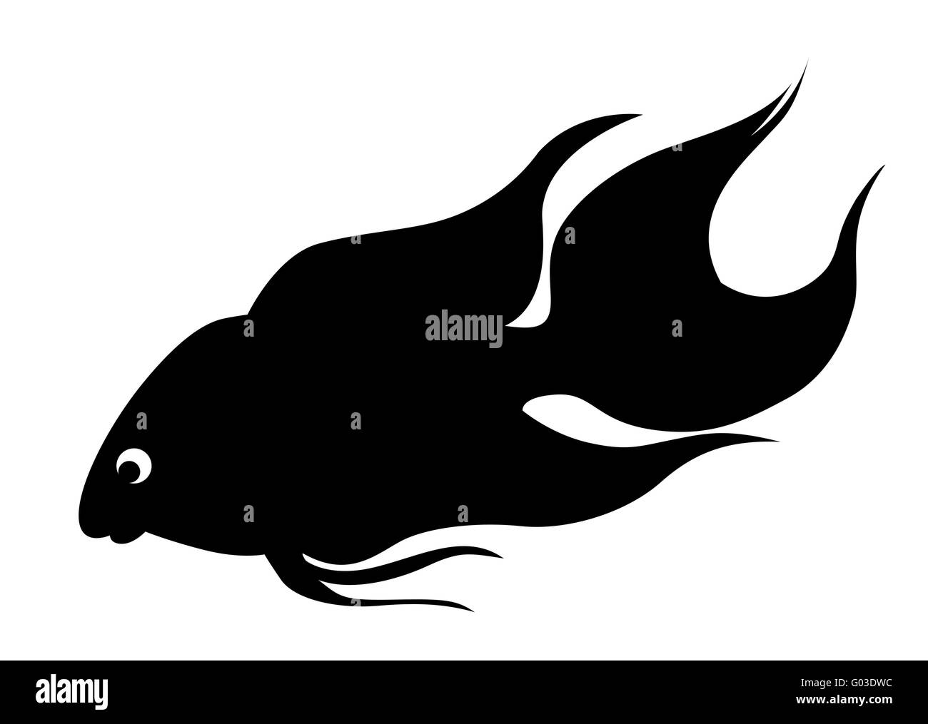 Silhouette di vettore di Pesce decorativo su sfondo bianco Foto Stock
