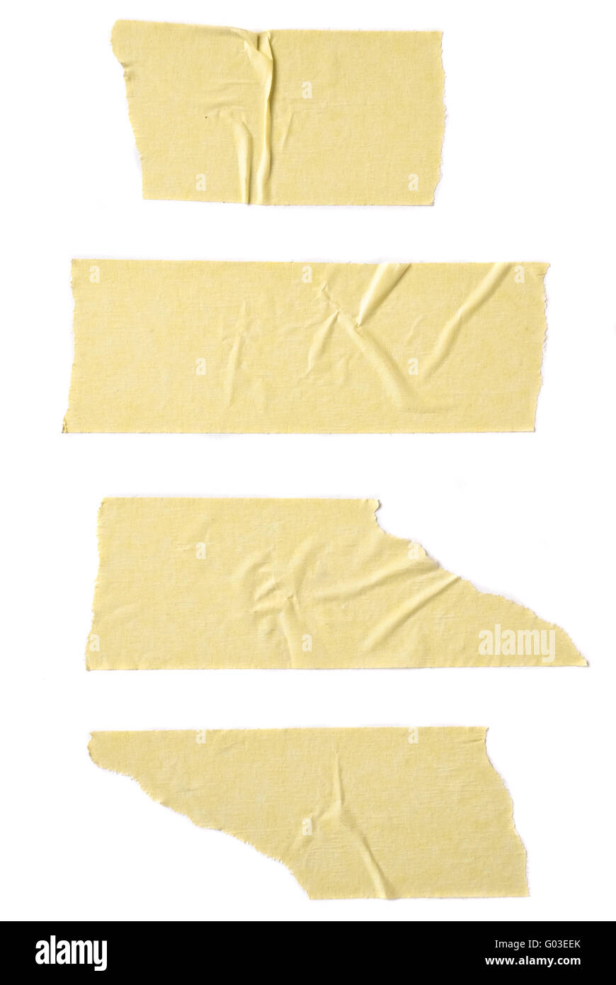 Strisce di nastro adesivo isolati su sfondo bianco. Foto Stock