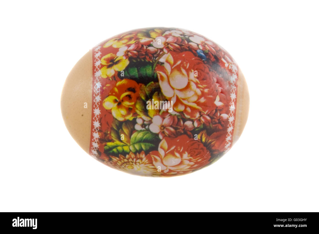 Pasqua uovo dipinto coperto dalla lacca e ornate da pittura in miniatura che è origine dal russo art. Isolate su wh Foto Stock
