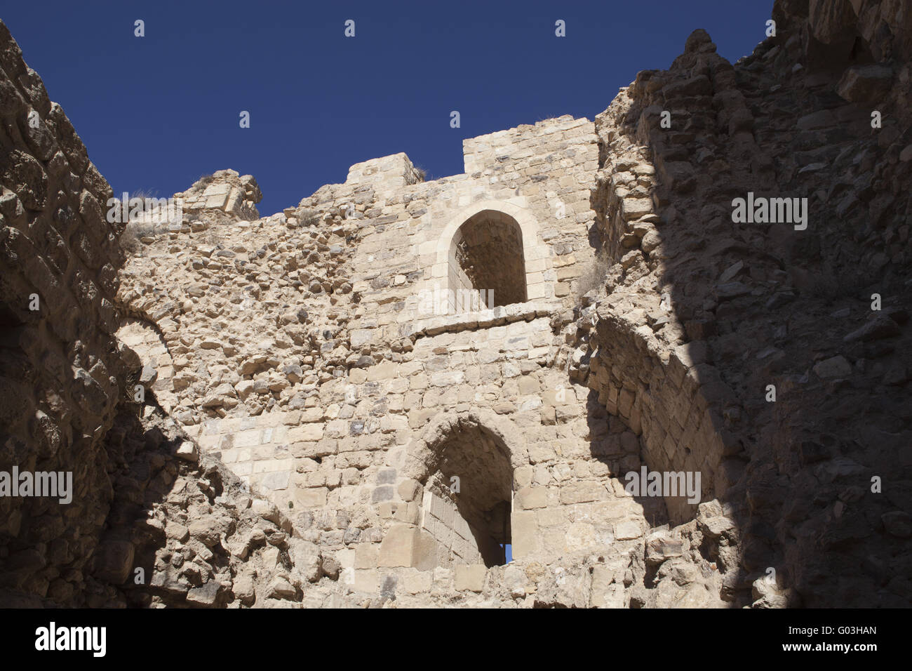 Rovine del castello crociato di Kerak, Giordania Foto Stock