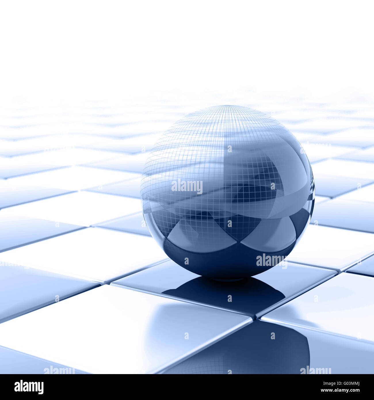 Blu metallizzato sfera con visibile struttura cablata Foto Stock