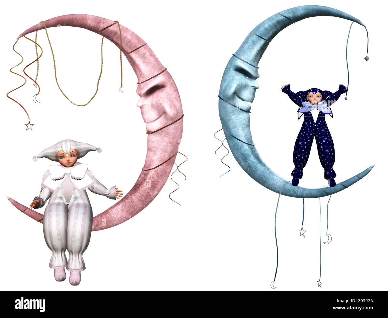 Due graziosi arlecchini sulla luna Foto Stock