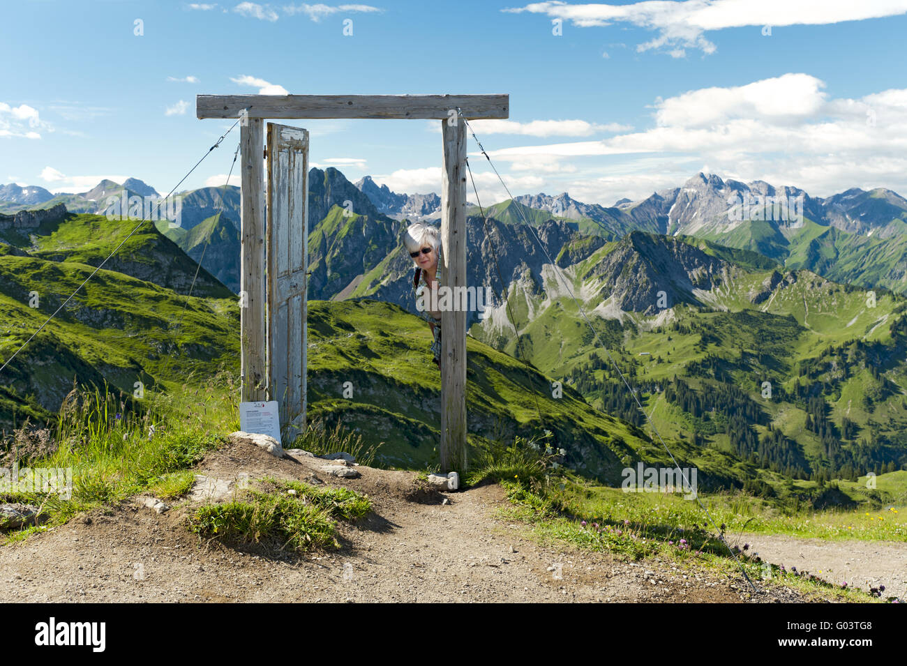 Porta Alpina puntatore sulla sella a Nebelhorn Foto Stock