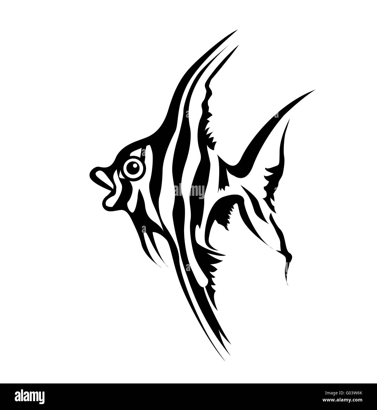 Silhouette di vettore di pesci di mare su sfondo bianco Foto Stock