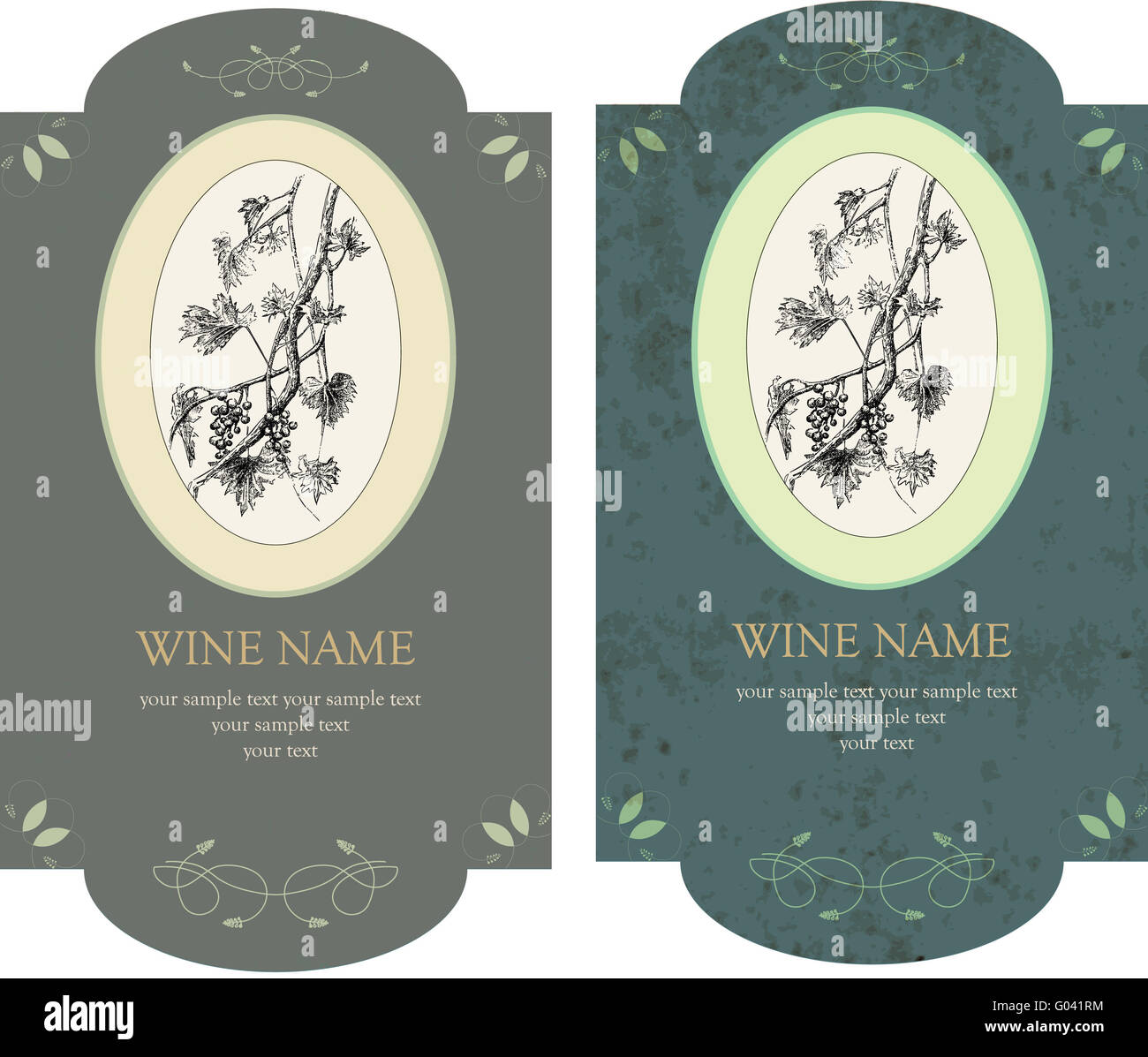 Set di vettore di vintage le etichette dei vini Foto Stock