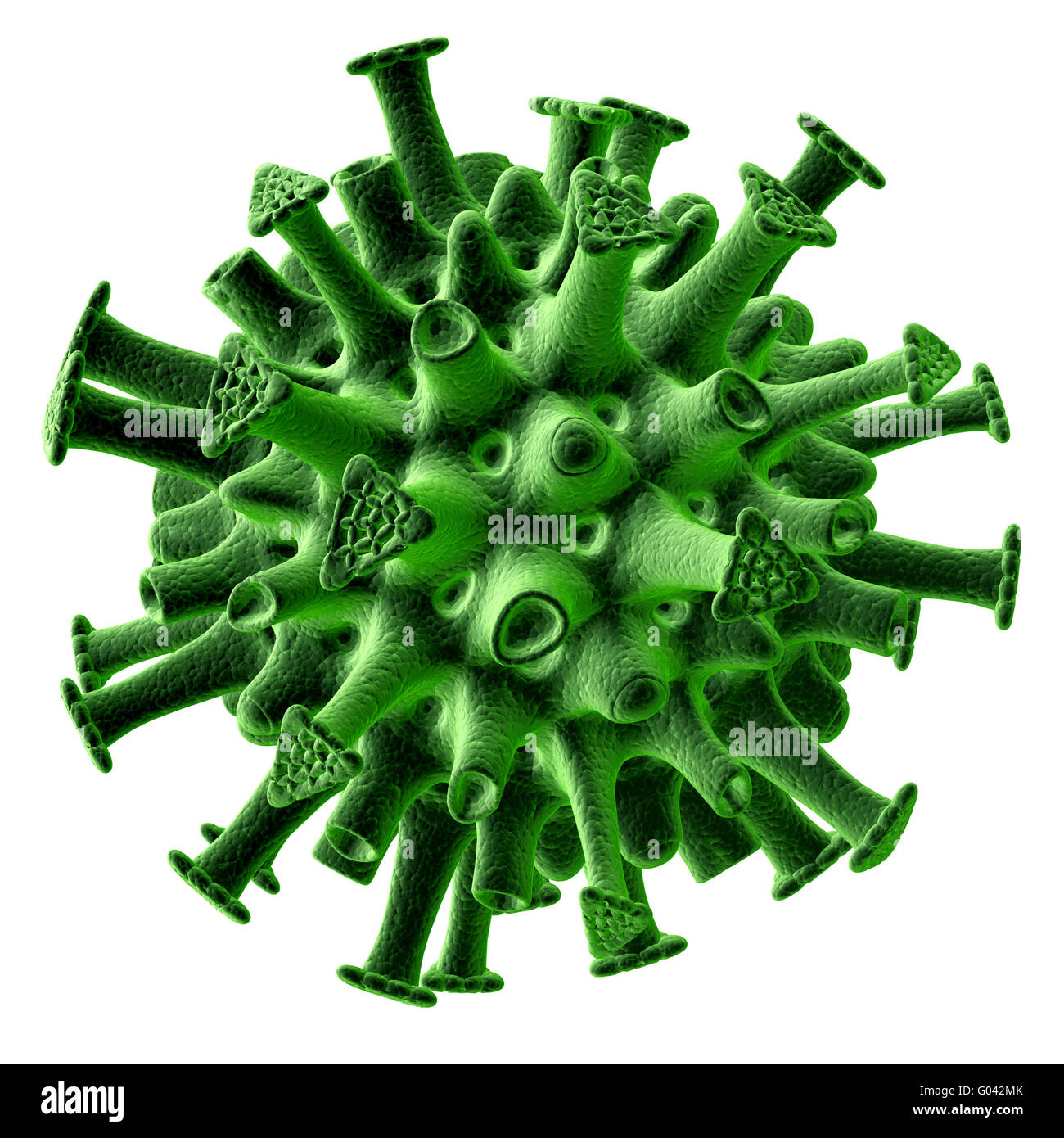 Verde isolato di virus su sfondo bianco. Foto Stock
