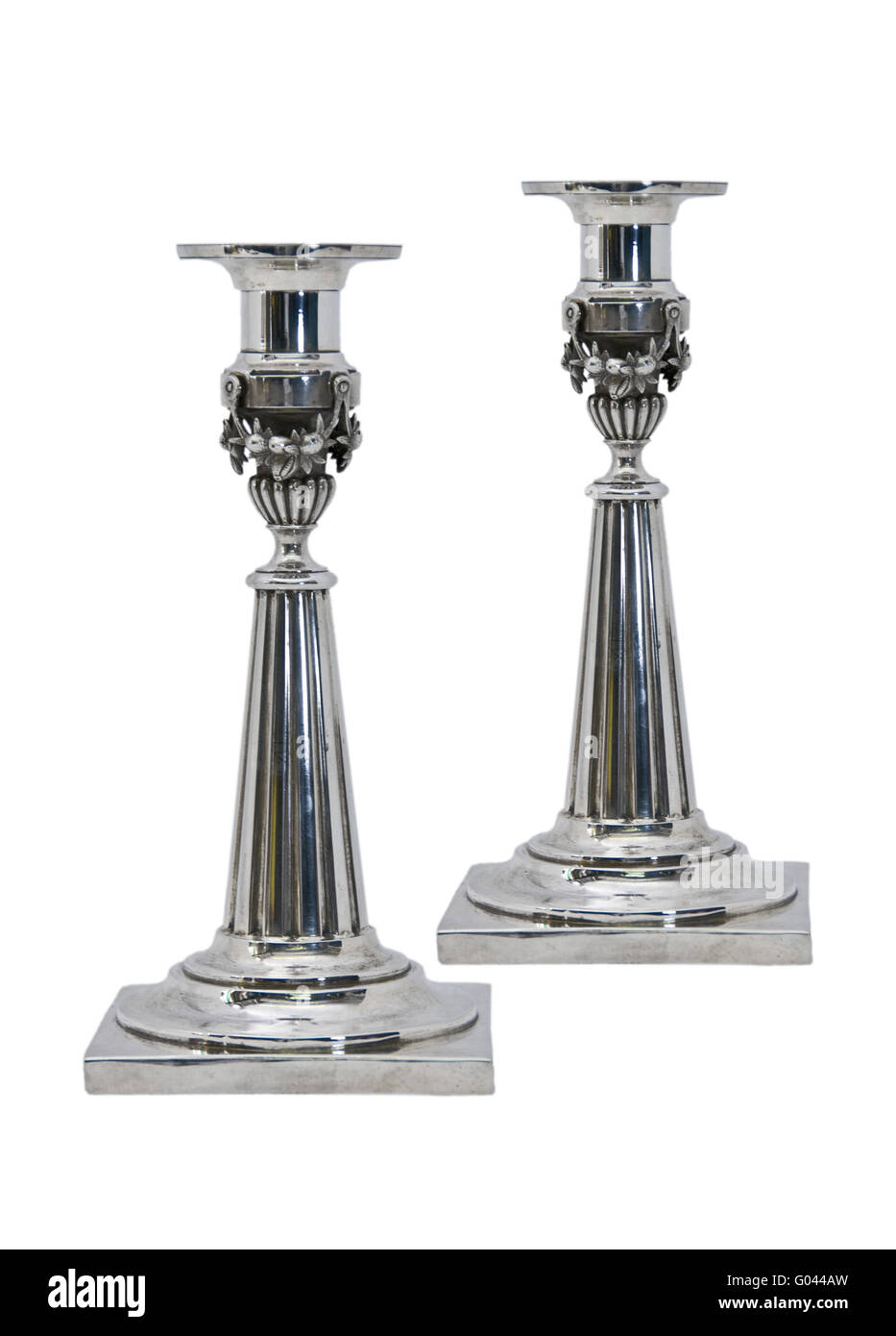 Due candelieri in argento Foto Stock