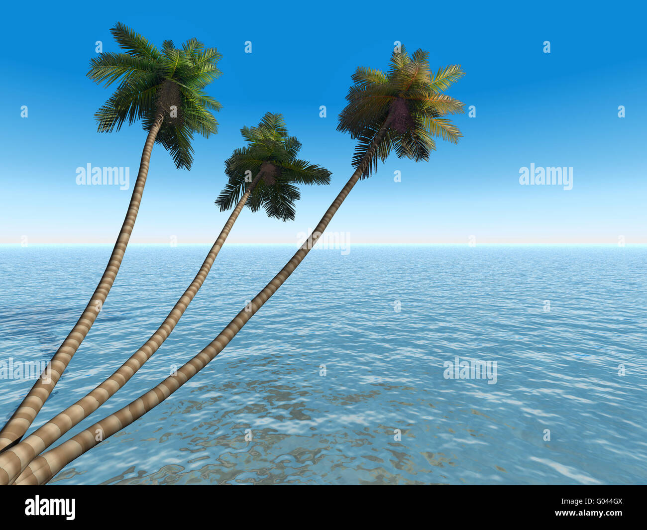 Palms su un esotico spiaggia su uno sfondo Foto Stock