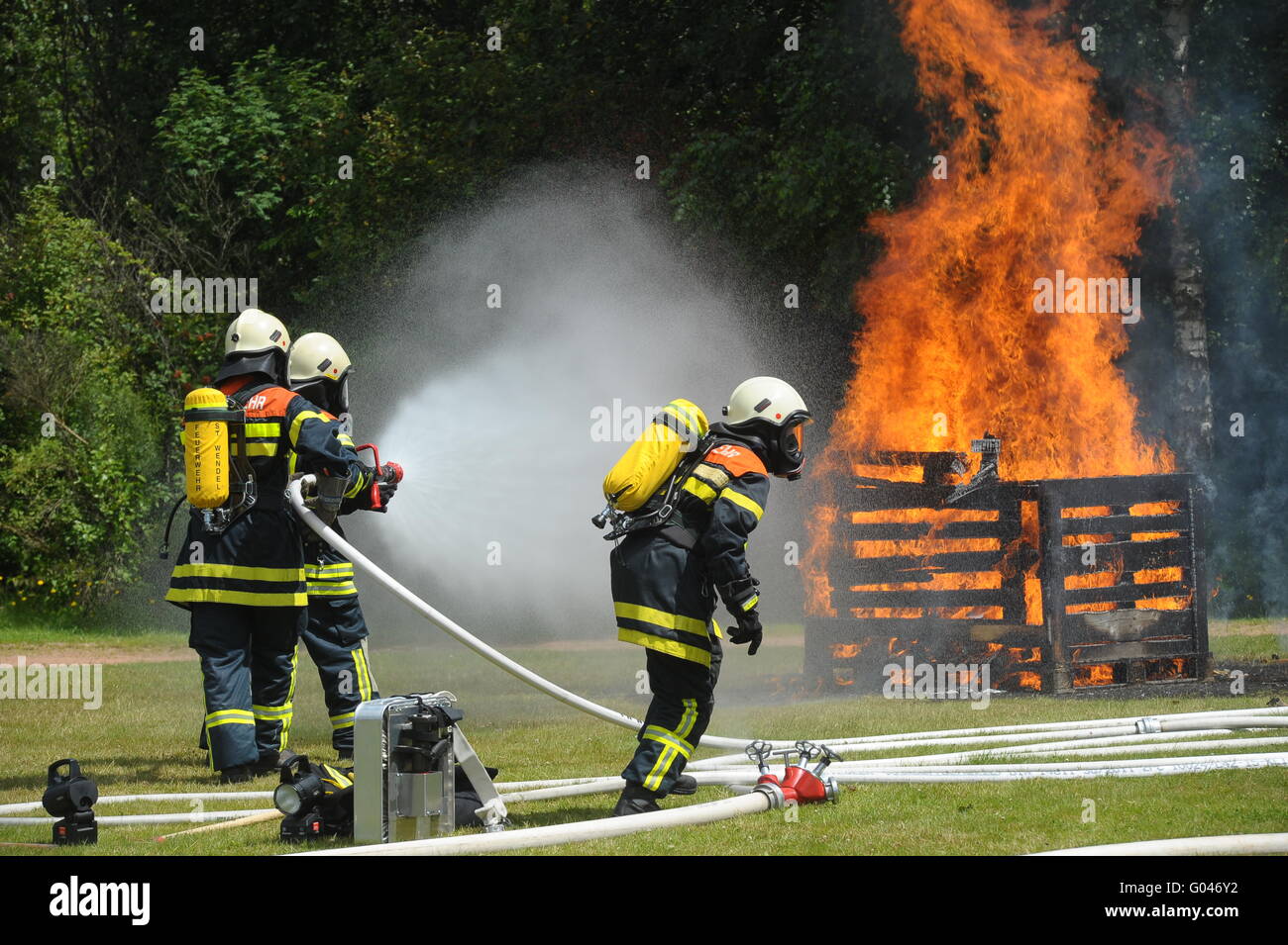 Esercitazione antincendio Foto Stock