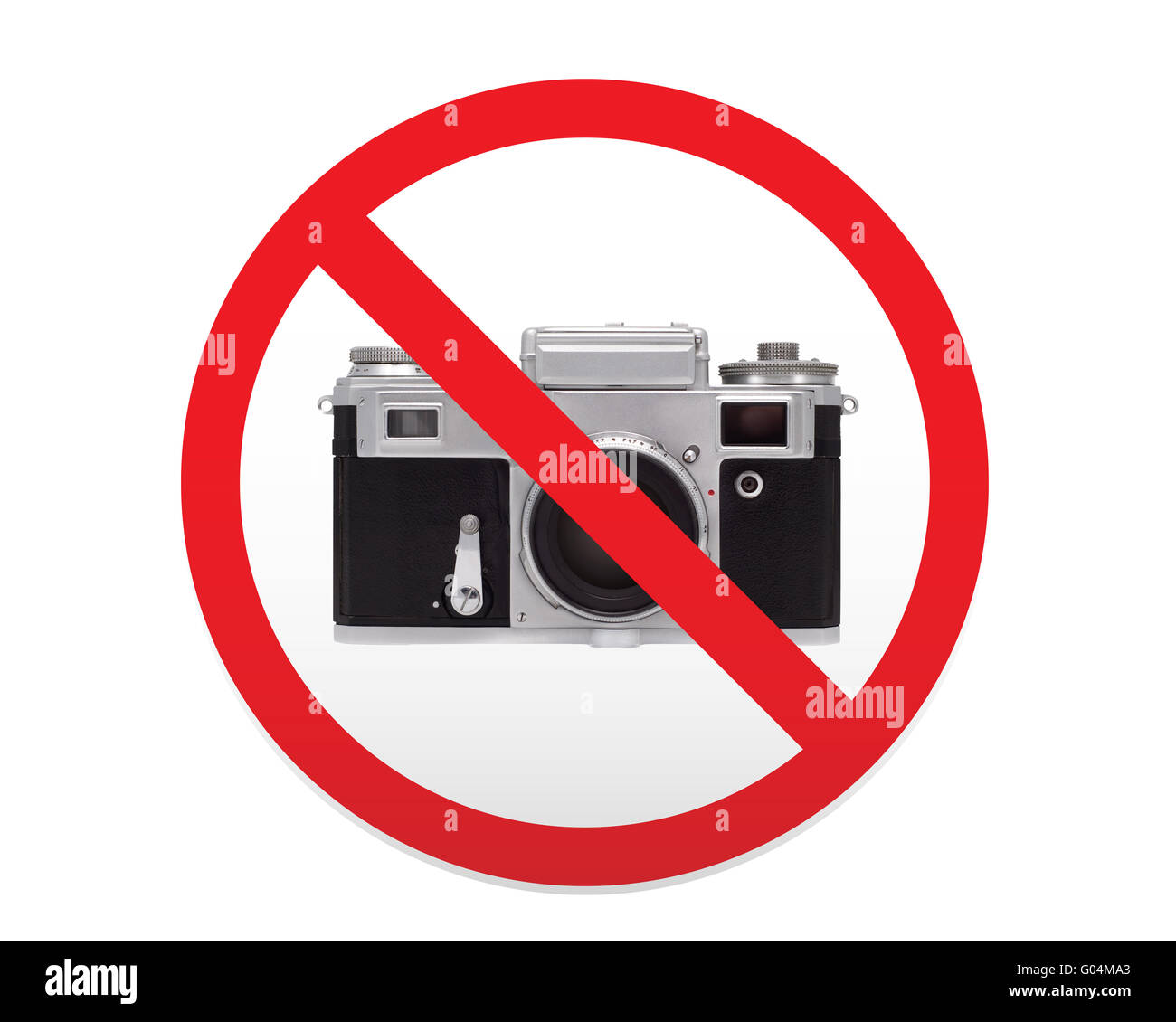 Segno che vieta l'uso di fotocamere e fotografia. Foto Stock