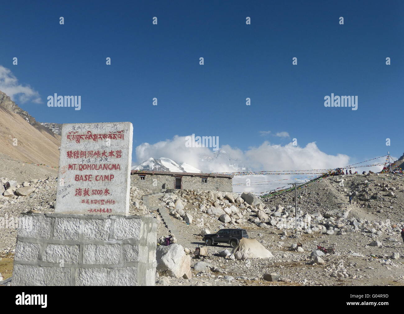Fase cardine di elevazione a Mount Everest Base Camp indicando altitudine di 5200 sul livello del mare sul lato del Tibet. Foto Stock