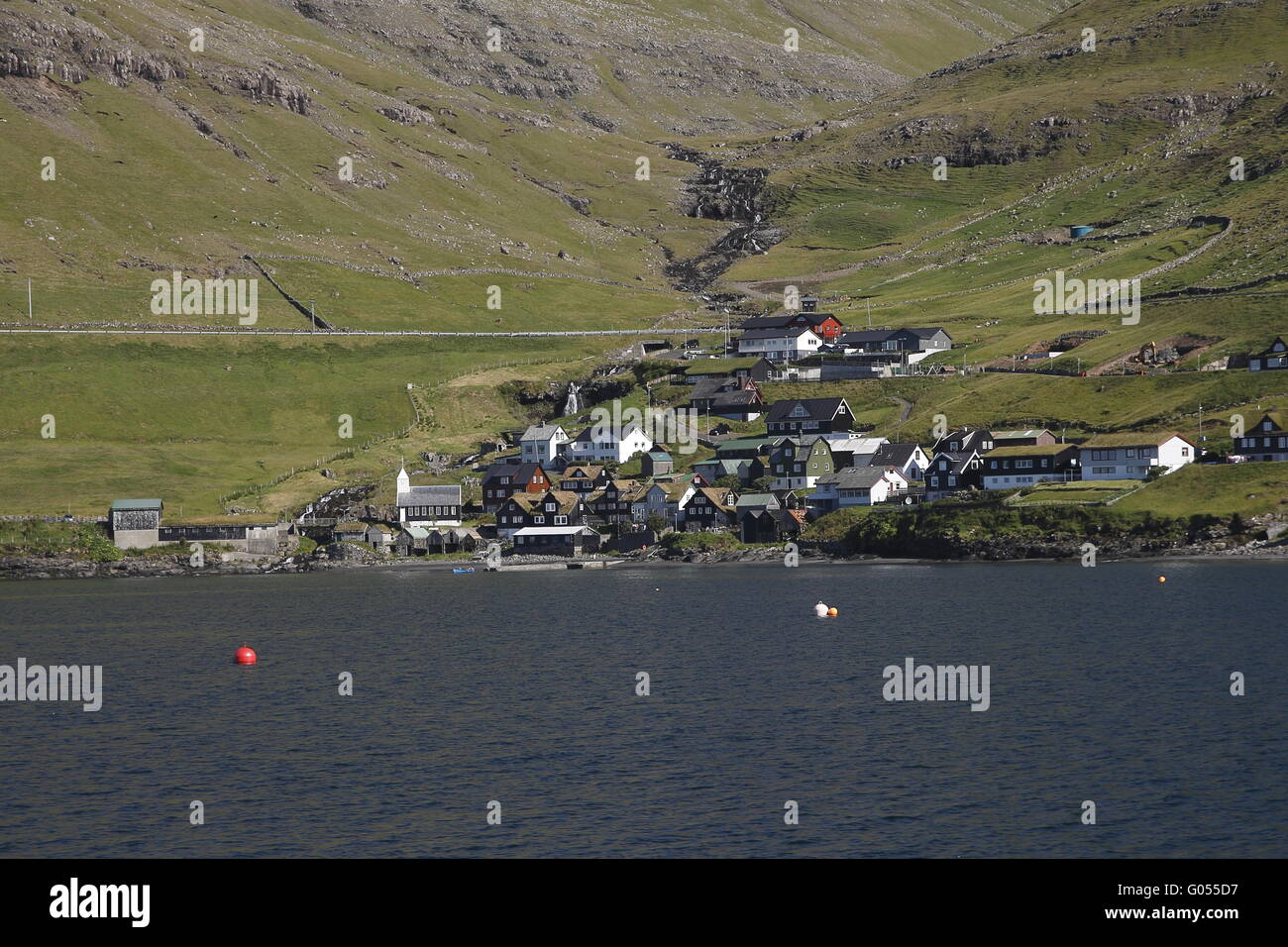 Bøur villaggio sull'isola delle isole Faerøer del funzionario ministeriale Foto Stock