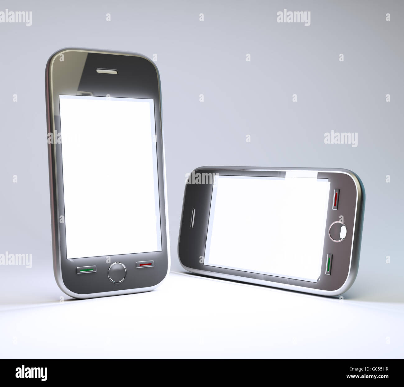 Gli smartphone generico con un chiaro schermo bianco Foto Stock