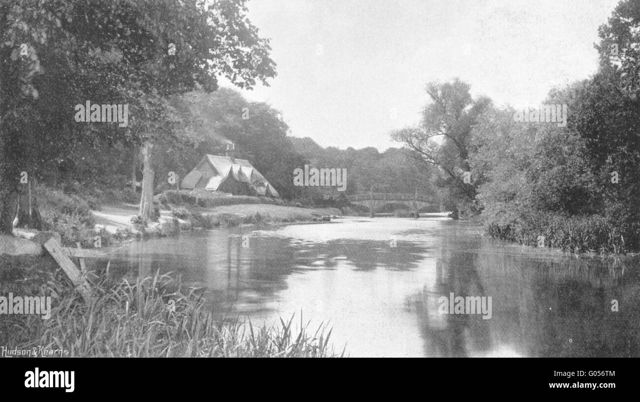 OXON: Nuneham bridge & Cottages, dal di sopra, antica stampa 1897 Foto Stock