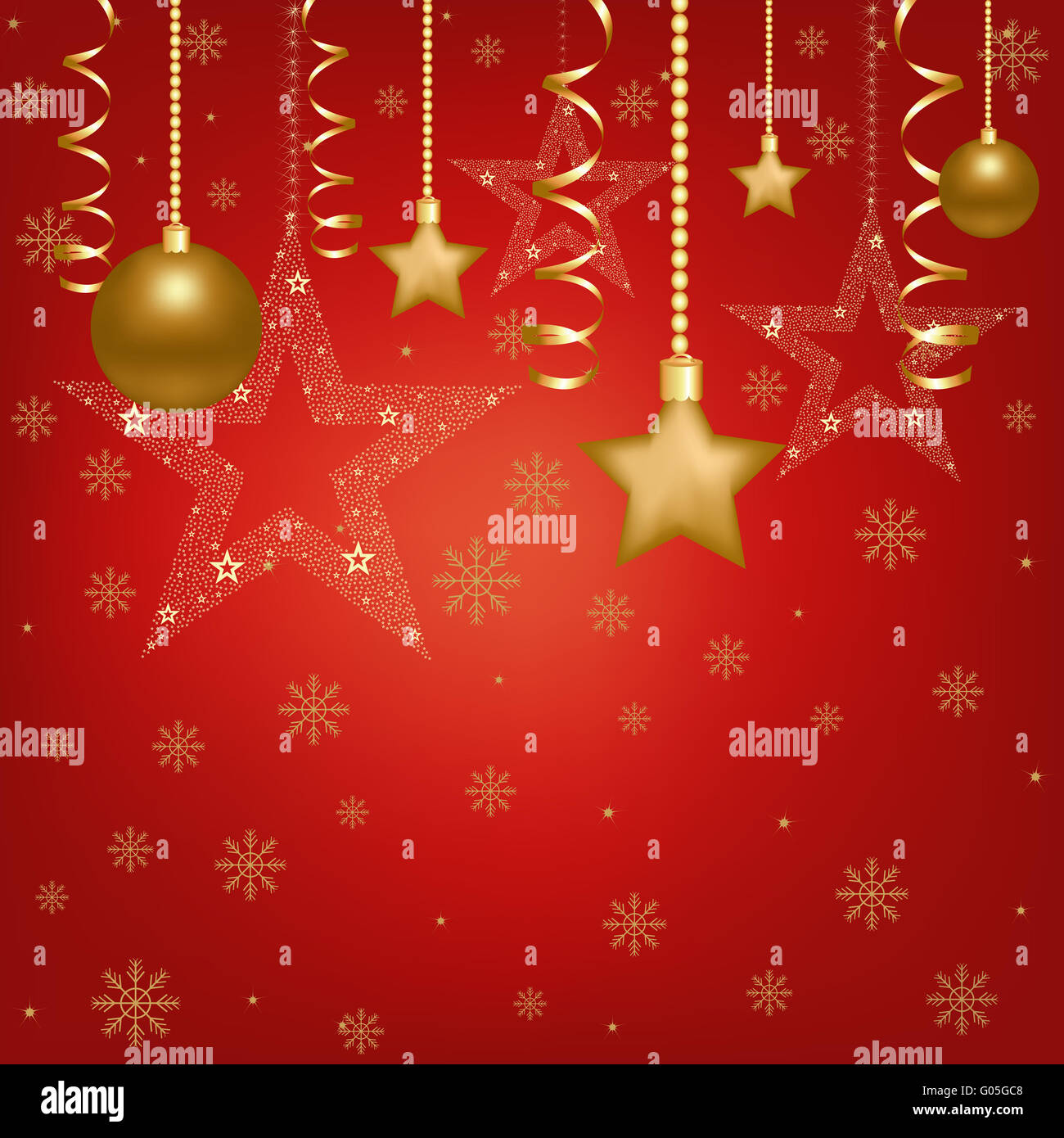 Natale carta rossa con le palle di Natale e Stella Foto Stock