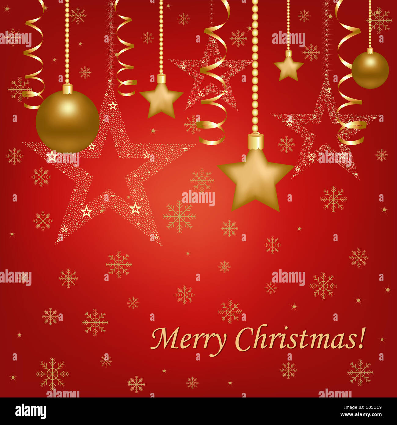 Natale carta rossa con le palle di Natale e stelle Foto Stock