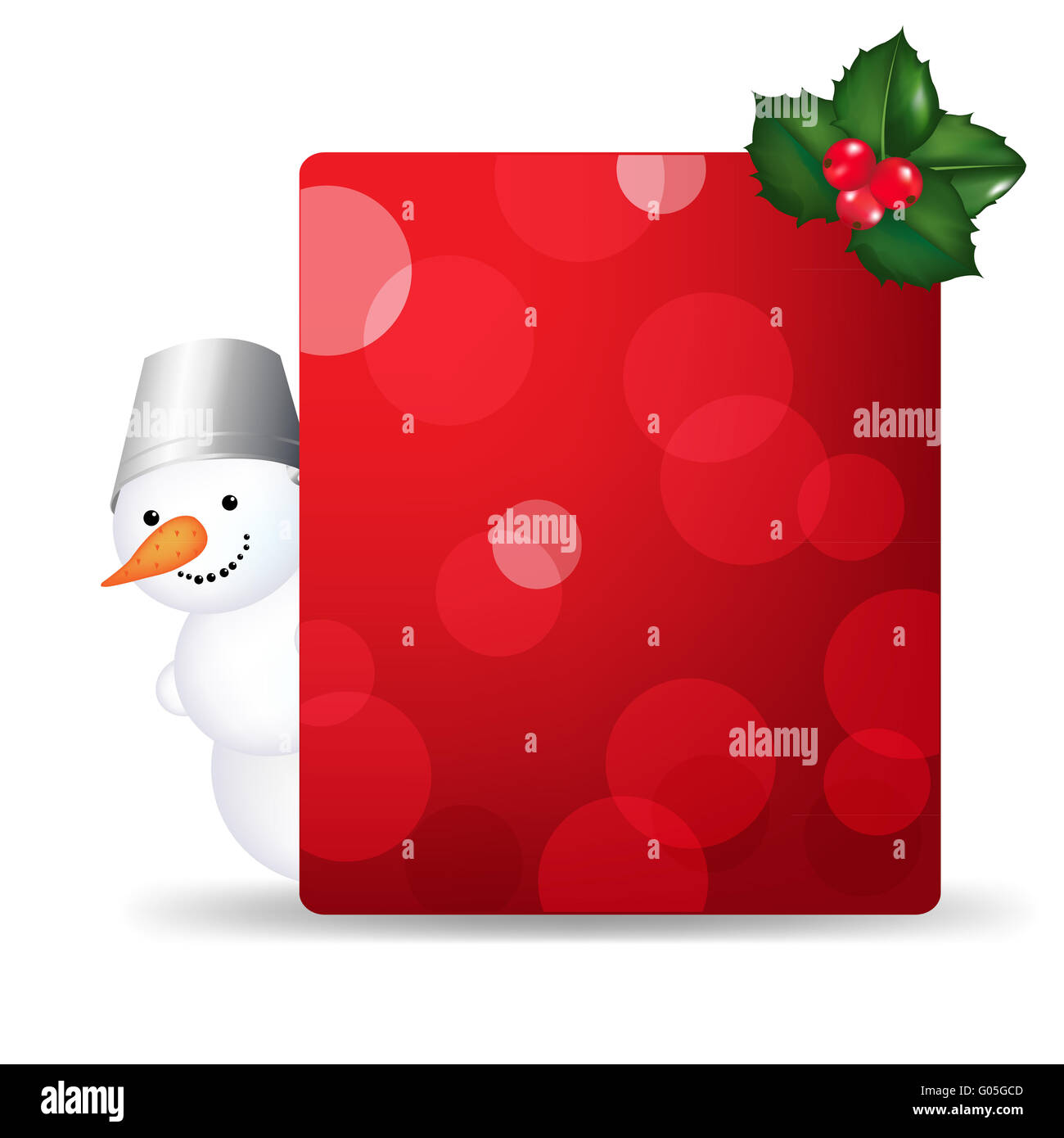Pupazzo di neve uomo con blank gift Tag e Holly Berry Foto Stock