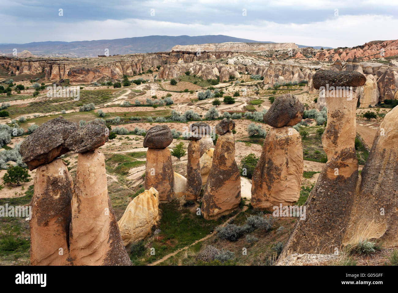 Uniche formazioni geologiche, Cappadocia, Turchia Foto Stock