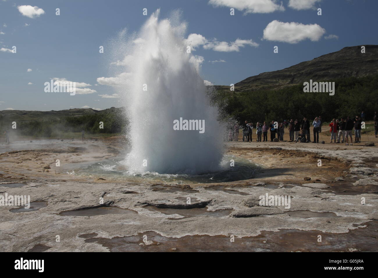 Strokkur uno dei più famoso geyser. Geysir area geotermica Foto Stock
