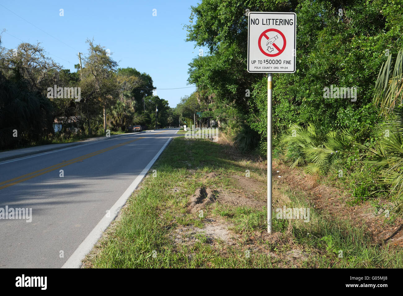 Nessun segno di littering accanto all'autostrada nella Florida Centrale, vicino a Davenport. Aprile 2016. Foto Stock